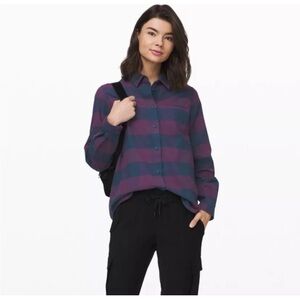Lululemon | Full Day Ahead Flannel Shirt Plaid Galactic Grape Purple Blue Sz 2